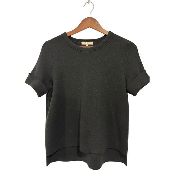 Madewell Sweater Top Tee Black Women's Size Small Short Sleeve Wool Blend - Picture 2 of 6